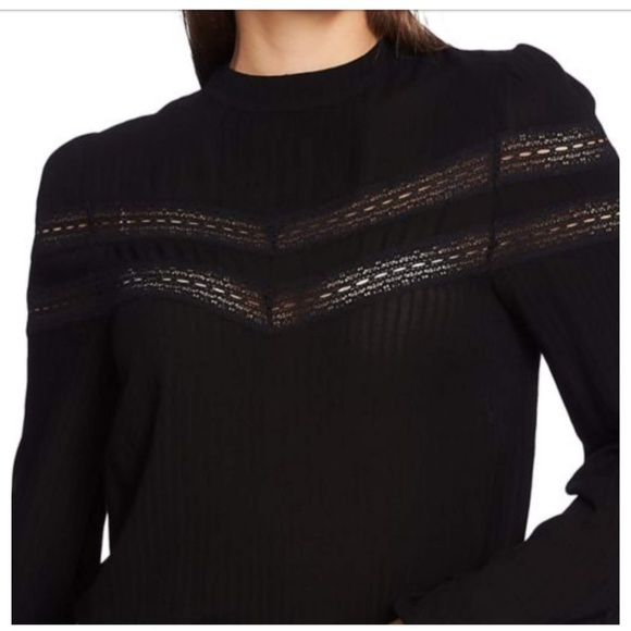 1. State Black Embroidered Yoke Top Long Sleeves - Picture 2 of 7